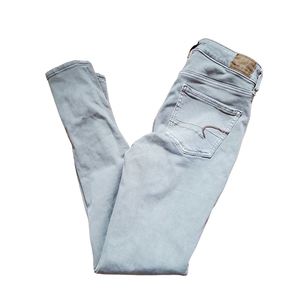 3/$30! American Eagle Green Stretch Denim Button Fly Hi Rise Skinny Jeans